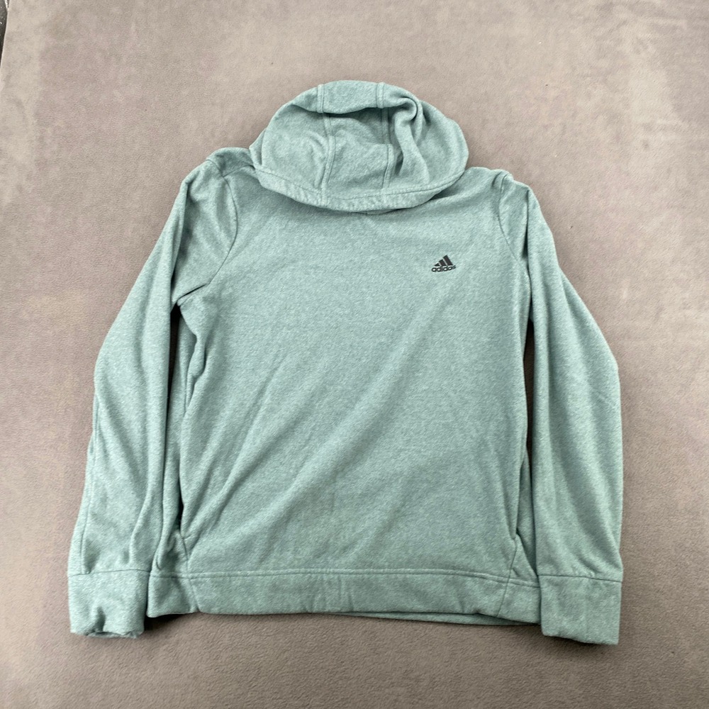 Adidas Womens Sage Green Heathered Fleece Pullover Hoodie Thumbhole Cuffs L